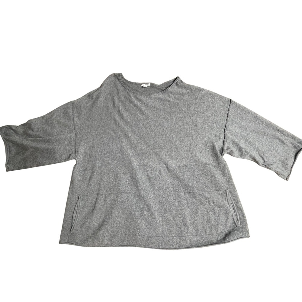 Pure Jill Gray Cotton Cashmere Knit‎ Top Tunic 3/4 Sleeve Pockets Womens